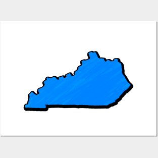 Bright Blue Kentucky Outline Posters and Art